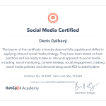 Social Media Certified Hubspot academy