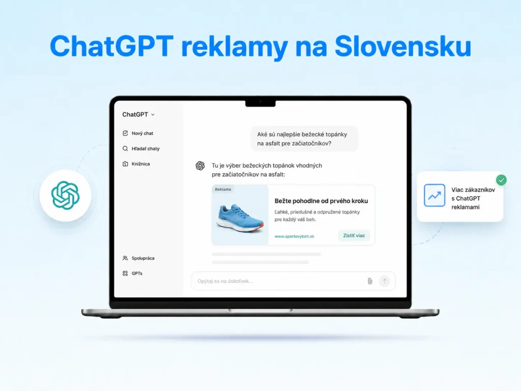 Ukážka ChatGPT reklamy na Slovensku - sponzorovaná produktová karta v rozhraní ChatGPT