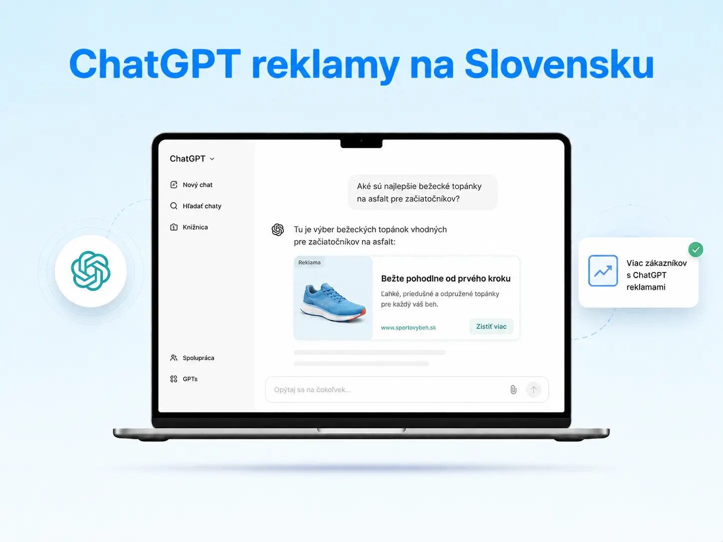 Ukážka ChatGPT reklamy na Slovensku - sponzorovaná produktová karta v rozhraní ChatGPT